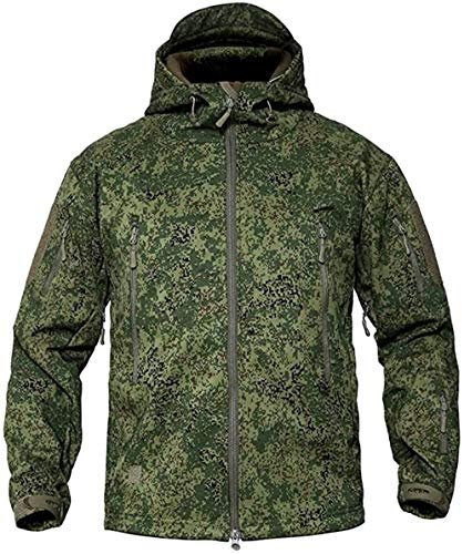 Czen Herren Taktische Camouflage Softshell Jacke Herbst Winter Outdoor Armee Militär Fleece Gefütterte wasserdichte Jacke Mit Kapuze Outwear Wandern Jagdmantel (Russia camo,L)