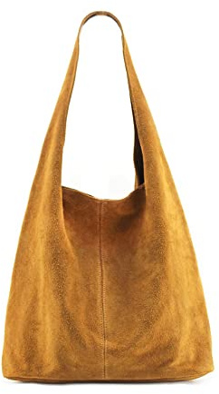 MODELISA - Bolso Saco Antelina Shopper Casual Mujer (Camel)