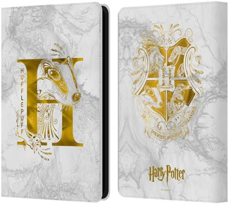 Head Case Designs Offizielle Harry Potter Hufflepuff Aguamenti Deathly Hallows IX Leder-Wallet-Hülle Kompatibel mit Kindle Paperwhite 5 (2021)