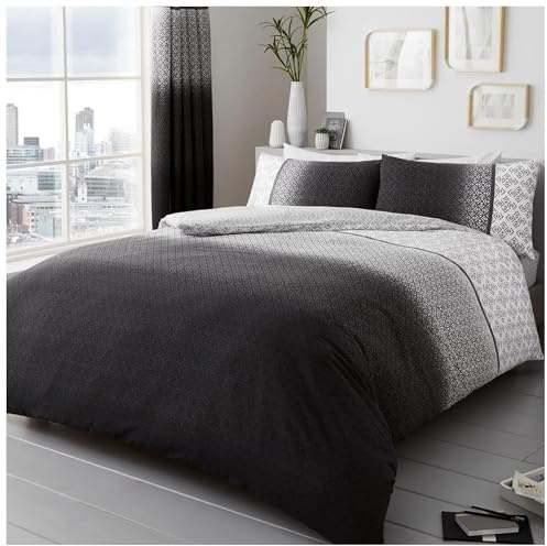GC GAVENO CAVAILIA Ombre Duvet Cover Set, Easy Care Bedding & Linen, Reversible Geometric Single Bed Set, Grey, 677116