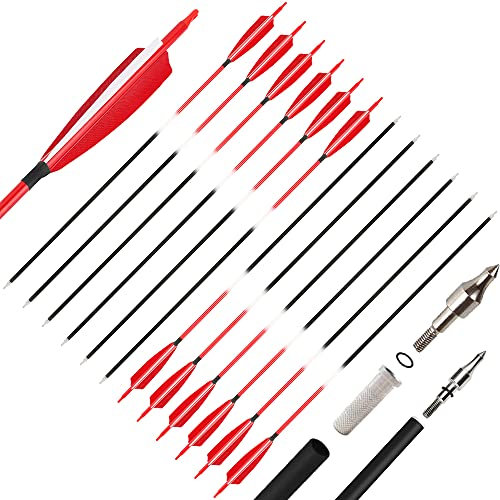 wolfman 12X 32 Zoll Carbonpfeile für Bogenschießen Sp 500 Pfeil Bogen Pfeile Carbon Pfeile Zielpfeile Jagdpfeile mit 4 5 Zoll Natürliche Federn für Recurvebogen Compoundbogen (4 Feder, Rot)