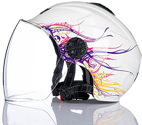 JATIBOSH Attache Fermement Vintage Casque Portable Et Sûre Cyclomoteur Casque, RéTro Demi Casque Boucle De Sécurité À Prise Rapide Casque Moto, pour Adapté Aux Motos ÉLectriques ECE Certifiés