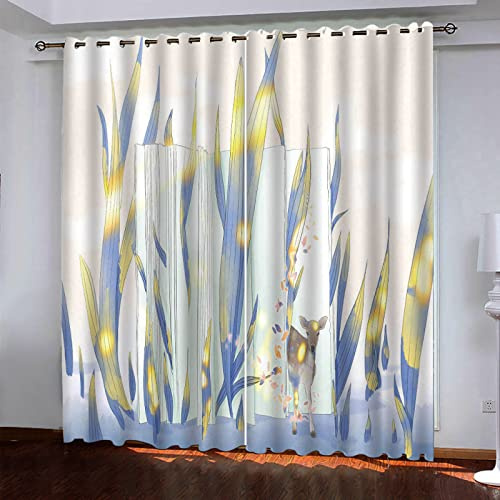 Rideau Salon Occultant - Isolant Thermique Et Phonique Rideaux À Oeillets - Rideau Décoration De Fenêtre pour Chambre 117X137Cm（L X H） 3D Impression Elan De l'herbe Bleue, 2 Panneau