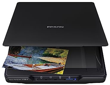 Epson Perfection V39 II Color Photo and Document Flatbed Scanner with 4800 dpi Optical Resolution, Scan to Cloud, USB Power and High-Rise, Removable Lid