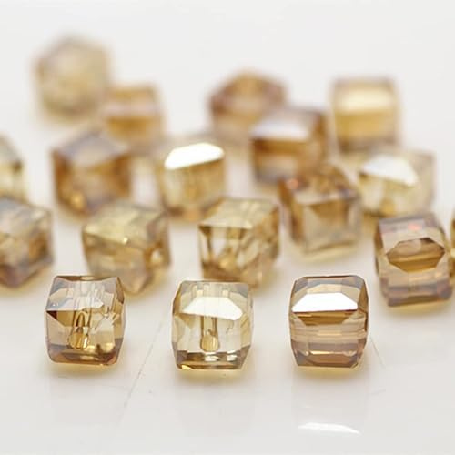 Lot de 290 perles cubiques en verre de 6 mm pour la fabrication de bijoux - Forme carrée à facettes - Assortiment de perles d'espacement en cristal pour bracelets, colliers, loisirs créatifs