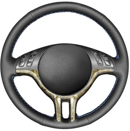 MEWANT Passgenauer Lenkradbezug zum Nähen für BMW X5 | aus Leder / handgenäht / für BMW 3er-Serie E46 E46 / 5 2000 2001 2002 2003 2001 2005 / X5 E53 2000-2001 / Lenkradzubehör