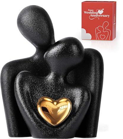 Romantische Paar Statue,Wohnzimmer Deko Moderne Keramik Figuren,Liebe Porzellan Figur,Umarmendes Brautpaar, Skulptur Deko Modern,Kleine Regal Deko Figur Gild