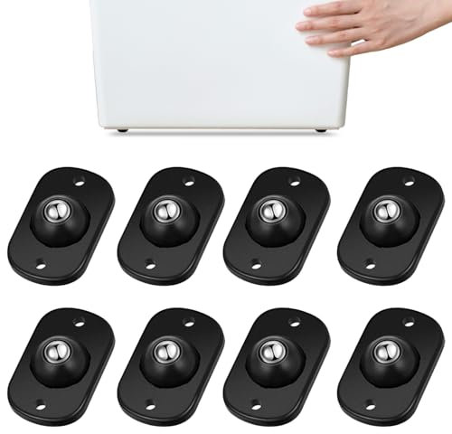 TRVL FIELDER Self Adhesive Mini Caster Wheels, Ball Casters for Kitchen Appliance, 360° Swivel Universal Wheel Roller Castors, Sticky Pulley for DIY, Trash Can, Small Appliance (8, Black)