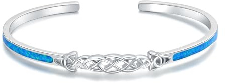 WINNICACA Damen Armband 925 Sterlingsilber Blau Opal Armreif Keltischer Knoten Verstellbar Manschette Armbänder Schmuck Geburtstag Geschenke für Frauen