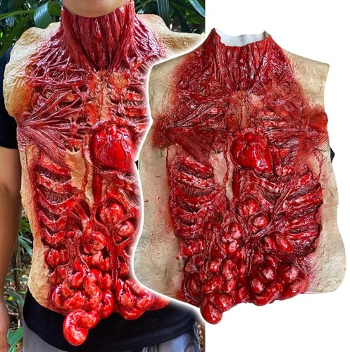 XehCaol Costume d'Halloween - Faux zombie - Décoration - Faux costume d'Halloween - Décoration d'horreur - Bloody Intestine - Torse - Fausse mort - Cosplay - Body rouge