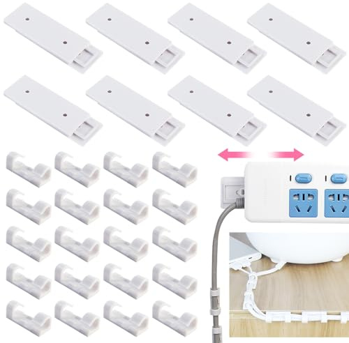 DKDDSSS 8PCS Self-Adhesive Desktop Socket Fixer, Self-Adhesive Power Strip Holder, Punch-Free Socket Holder, Power Strip Fixator Cable Organizer Clips for Kitchen, Home, Office
