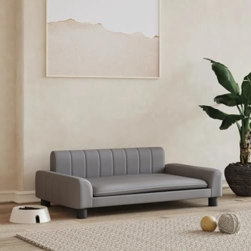 Hundebett, Hundesofa mit Holzrahmen, Korb für Welpen, Innenhaus, dunkelgrau, 90 x 53 x 30 cm, Samt