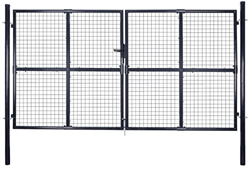 Bulliing Mesh-Gartentor BahçE çIti Garten TüR Doppelstabmattenzaun Tor Zaunpfosten Metall Verzinkter Stahl 289 x 200 cm Grau