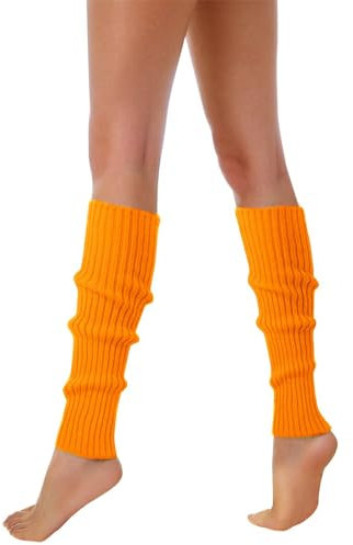 Beinstulpen für Damen, 80er-, 90er-Jahre-Beinstulpen für Damen, gerippt, stylisches Accessoire, bunt, fluoreszierend, Wolle, gestrickt, Sockenärmel, Wollsocken, Damen, Orange, One size