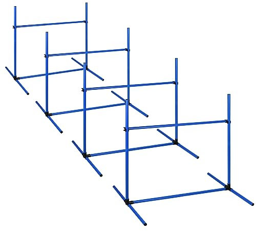 VANCHEMO Agility Set Hunde 4er Hürdenset, Höhenverstellbar Slalomstangen Ausrüstung Trainingsset mit Tragetasche, für Hunde Training, Katzen, 104 x 70 x 101 cm, Blau