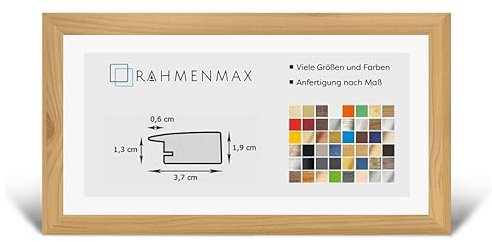 RahmenMax® Toskana Bilderrahmen Bildmaß 38x98 cm zum Aufhängen/Maßanfertigung möglich/MDF Posterrahmen in Kiefer Dekor mit Acrylglas klar/Puzzle Rahmen