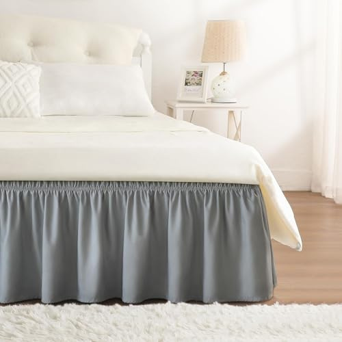 RIMELA Tour de lit gris clair élastique facile à installer - Polyester brossé doux - Hauteur 38 cm - (90 x 190 cm)