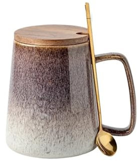 ZONABSQQ Tazas de café de cerámica Grandes de 26 onzas con asa de Cuchara con Tapa, Taza de té Gigante Extragrande for Oficina y hogar, Regalo y Presente 780ML(M-780ML-Gray)