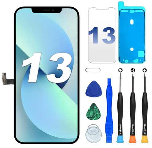 DIGI4U Écran pour iPhone 13 LCD, 6,1 Pouces 3D Touch True Tone Remplacement avec Kit de Réparation, Film Protecteur et Adhésif Étanche