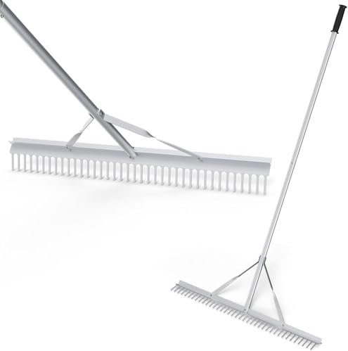 FANTASK Rechen mit langem Griff, Gartenrechen aus Aluminium mit 91 cm breitem Rechenkopf, 36 Zinken Laubrechen, Laubbesen, Rasenrechen zum Lockern des Bodens, Landschaftspflege