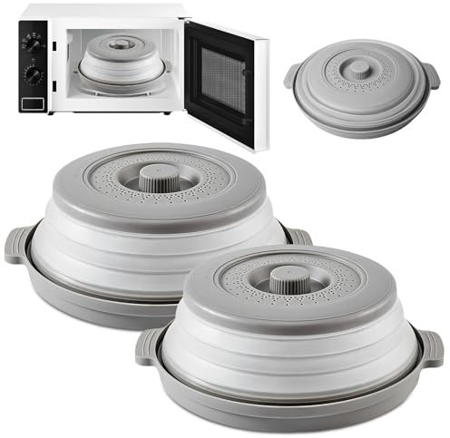 2 Stück Mikrowellen Abdeckung Faltbar: 27cm Mikrowellenabdeckung mit Boden, Abdeckhaube Mikrowelle, Spritzschutz Mikrowellenabdeckungen auch als Filterkorb mit Dampflöchern, Aufbewahrungskorb