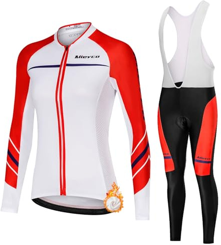 Completo Ciclismo Donna Invernale Abbigliamento Bici MTB,Tuta Ciclista Maglietta Ciclo Termico Vello Giacca Manica Lunga e Salopette Pantaloni con 19D Gel Imbottiti,Completi Maglia Bicicletta|1,S