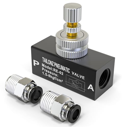 TAILONZ PNEUMATIC Lote de 5 válvulas reguladoras de caudal de aire con racor, 1/4 pulg BSP en línea Unión para regulador de velocidad recta RE-02
