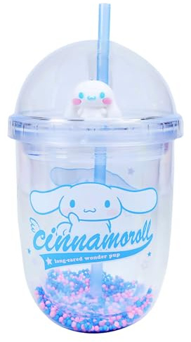 Blue Sky Studios Taza de té de burbujas de Hello Kitty, botella de bebida Kawaii con pajita, bonita mercancía y regalo, Cinnamoroll