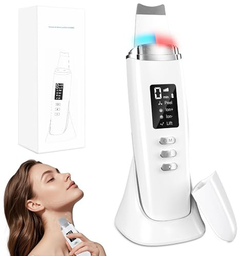 Espátula profesional para la piel, depurador de piel con 4 modos e intensidad ajustable, luz roja y azul, eliminador profesional de puntos negros, limpieza profunda, peeling y cuidado facial.