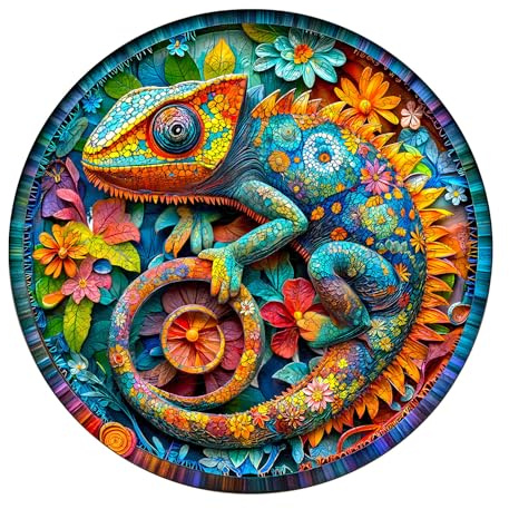 Jigfoxy Puzzle in legno per adulti, Puzzle in legno di camaleonte per adulti, puzzle in legno di animali unico, per famiglia e amici L-34 * 34cm-300pz