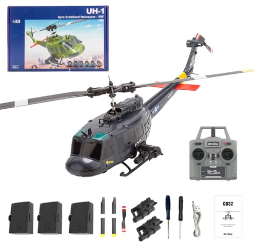 BAUBAUPLAY C032 RC Hubschrauber, UH-1 Huey Ferngesteuertes Helicopter, 2.4G 6CH Militär Hubschrauber, Outdoor Flugzeugspielzeug für Erwachsene - RTF