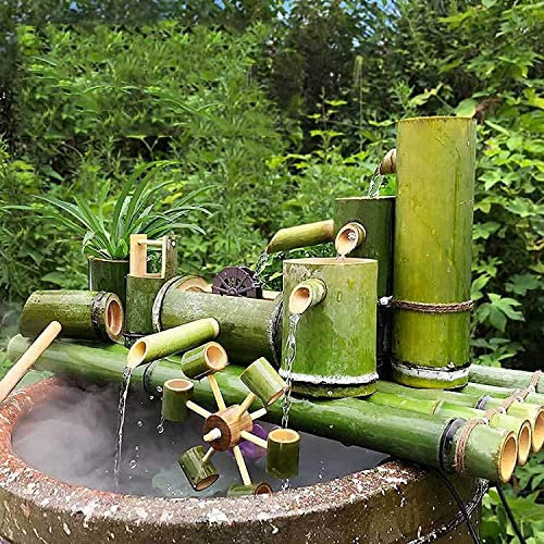 Fontana Da Giardino, Fontana Da Terrazza, Fontana Decorativa Con Struttura In Pietra, Ornamenti Per Acquari Con Abbeveratoio In Pietra, Fontana In Bambù Per Interni Ed Es(35 cm/13.7 inches)