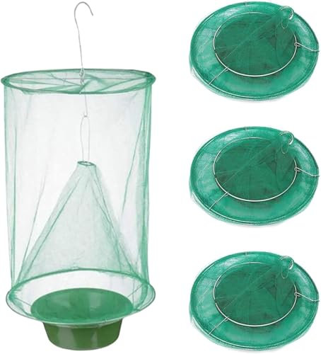 4 Pack Ranch Fliegenfallen Outdoor Hängend, Hängende Fliegenfalle, wiederverwendbares Fliegenfallennetz, für Innen oder Außen, Familienfarmen, Park, Restaurants Fliegen/Mücken/Bienen (1PCS)