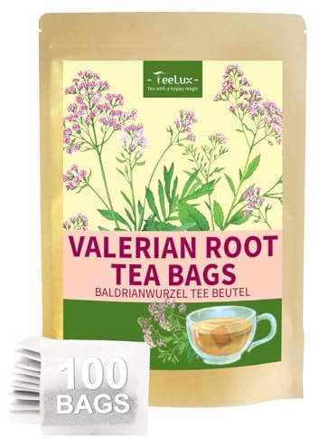 TeeLux Baldrian Tee Beutel 100 Stück, Vegan, Reine Baldrianwurzel, Entspannung, Natürlicher Kräutertee, Koffeinfrei, Valerian Tea, Biologisch Abbaubare Teebeutel
