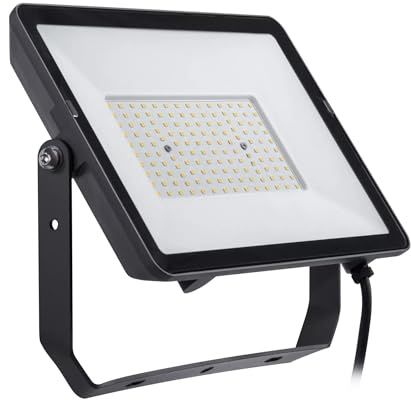 PILA Foco LED para exterior, 100W, No regulable, Luz Blanca Neutra (4000K), 9500 Lúmenes, Óptica simétrica de vidrio templado, Aluminio, IP65, IK06, Clase I, 35.000 h de Vida Útil, Cable 60cm