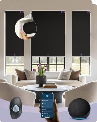 Graywind Elektrische Innenrollo ohne Bohren, Smart Twist & Fit Verdunkelungsrollo Kompatibel mit Google Alexa, nach Maß Wiederaufladbar Smarte Wandmontage Motorisierte Rollo, Verdunkelnd Fabric Series