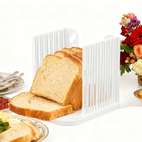 Majatou Plastic Bread Slicer, Foldable Bread Slicing Guide for Homemade Bread Loaf Bagels, Kitchen Baking Tools - Safe and Effortless Slicing for Bread