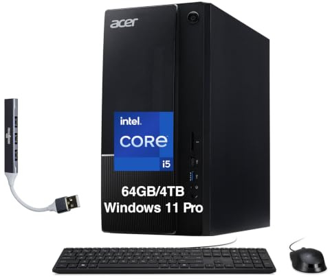 Acer Aspire TC-1775 Desktop Computer Intel i5-14400, 64GB DDR5, 4TB SSD | Intel UHD 730 Graphics, WiFi 6E, Bluetooth 5.3, Air Cooling, Dual HDMI, Wired Keyboard & Mouse, Win 11 Pro) w/Dockztorm Hub
