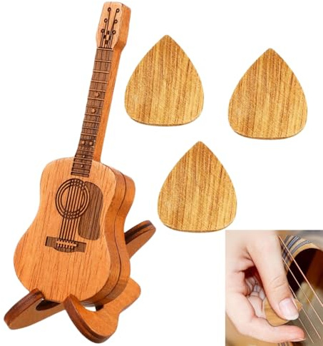 JFangZHZH Holz-Plektrumbox FüR Akustikgitarre,Akustikgitarren Picks Box,Gitarrenplektrenhalter Mit 3 Gitarrenplektren,für Gitarren Bass Ukulelen Liebhaber,kann auch als Dekoratives