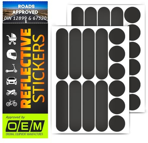Fabricado con reflectores O rafol 5600, cintas adhesivas reflectantes, etiquetas impermeables, para coche infantil, motocicleta, llantas de casco, bicicleta, reflejos de ojo de gato (Negro, Set-28)