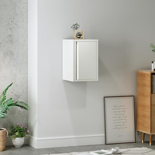 [en.casa] Hängeschrank Burlöv Mehrzweckschrank 50 x 33 x 35 cm Badezimmerschrank mit 1 Tür Medizinschrank hängend Metallschrank Wandschrank Stahl Weiß