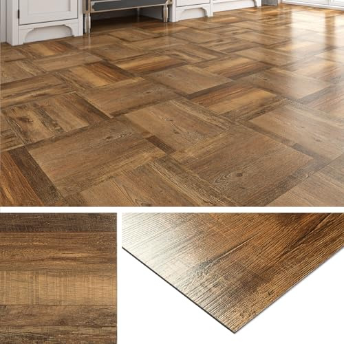 Livelynine PVC-golvbeläggning Självhäftande Kakeloptik 30x30CM Vinylgolv Självhäftande Träoptik Rustik kakel Golv Badrum Kök Trä Brunt 32 kakelplattor Vattentätt Laminatgolv Hall