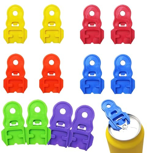 Easy Can Opener with Hole, 12 Pcs Manual Ring Pull Aid Drink Can Openers Safety Soda Can Tab Plastic Opener Tool Leakproof Pop Can Opener for Coke, Beer, Aluminum Beverage (6 Colors)