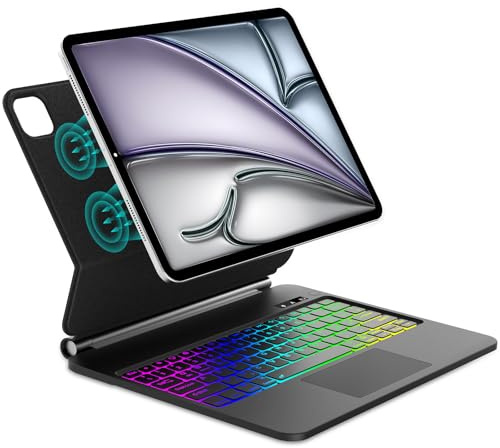 WAVATA Custodia Tastiera per iPad Air 13 (M3/M2) 2025/2024, iPad Pro 12.9 6/5/4/3 Gen (2022-2018), Design Magnetico Fluttuante, Retroilluminata a 7 Colori, Magic Keyboard, Nero