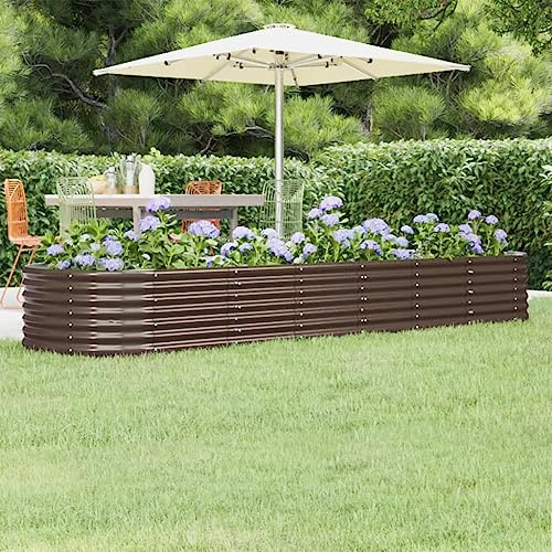 WRJENFSC Jardinière Surélevée 296x80x36 cm Acier Galvanisé Marron, Potager Balcon Bac à Fleurs Ovales, Résistante Intempéries pour Jardin Terrasse Extérieur