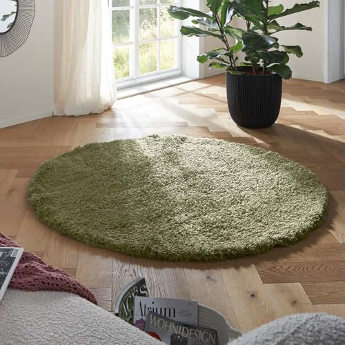 Taracarpet Flokati Teppich Langflor Kuscheliger Shaggy Weich Hochflor Wohnzimmer Schlafzimmer Home deko Modern Flauschig Anti-Rutsch Unterseite Grün 120 cm rund