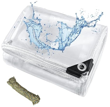 Plane Transparent Mit ösen, PVC Abdeckplane Durchsichtig wasserdichte 400g/m² Tarp Abdeckplane Faltbar Reißfest Wetterfeste für Gärten, Gartenmöbel, Anlage, Fahrzeuge und Camping (2x2m)