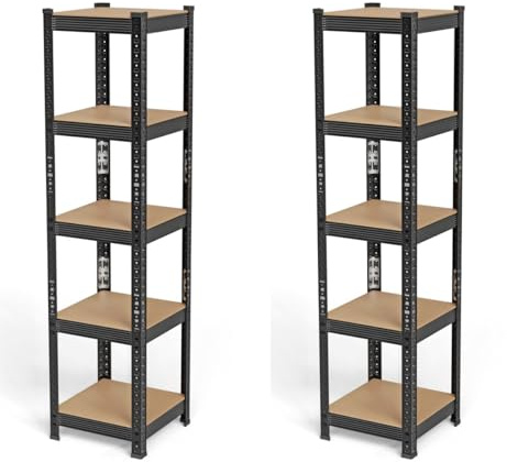 OHMG Lot de 2 Étagère de Rangement à 5 tablettes réglables en Hauteur, Charge Max. 500 kg, Chromé,en MDF avec Cadre Métallique,Étagère Charge Lourde,pour Garage Atelier Cuisine Salon