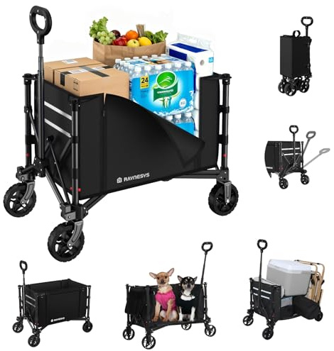 Chariot Pliable 3 en 1 Convertible en Banc, 120L pour l'Épicerie, Chariot Pliable 220lbs avec Roues, Utilitaire pour Plage, Sport, Camping, Jardin, Brouettes, Noir foncé