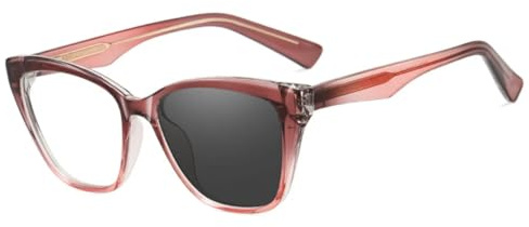 Moderiktiga Cat Eye-glasögon för kvinnor, klara herrbågar med fjäderbåge (lila rosa)